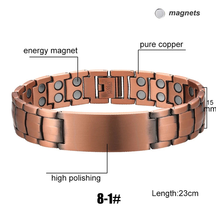 Men Magnetic Health Bracelet Pure Copper Power Energy Bracelet For Men Blood Pressure Magnets Bangles