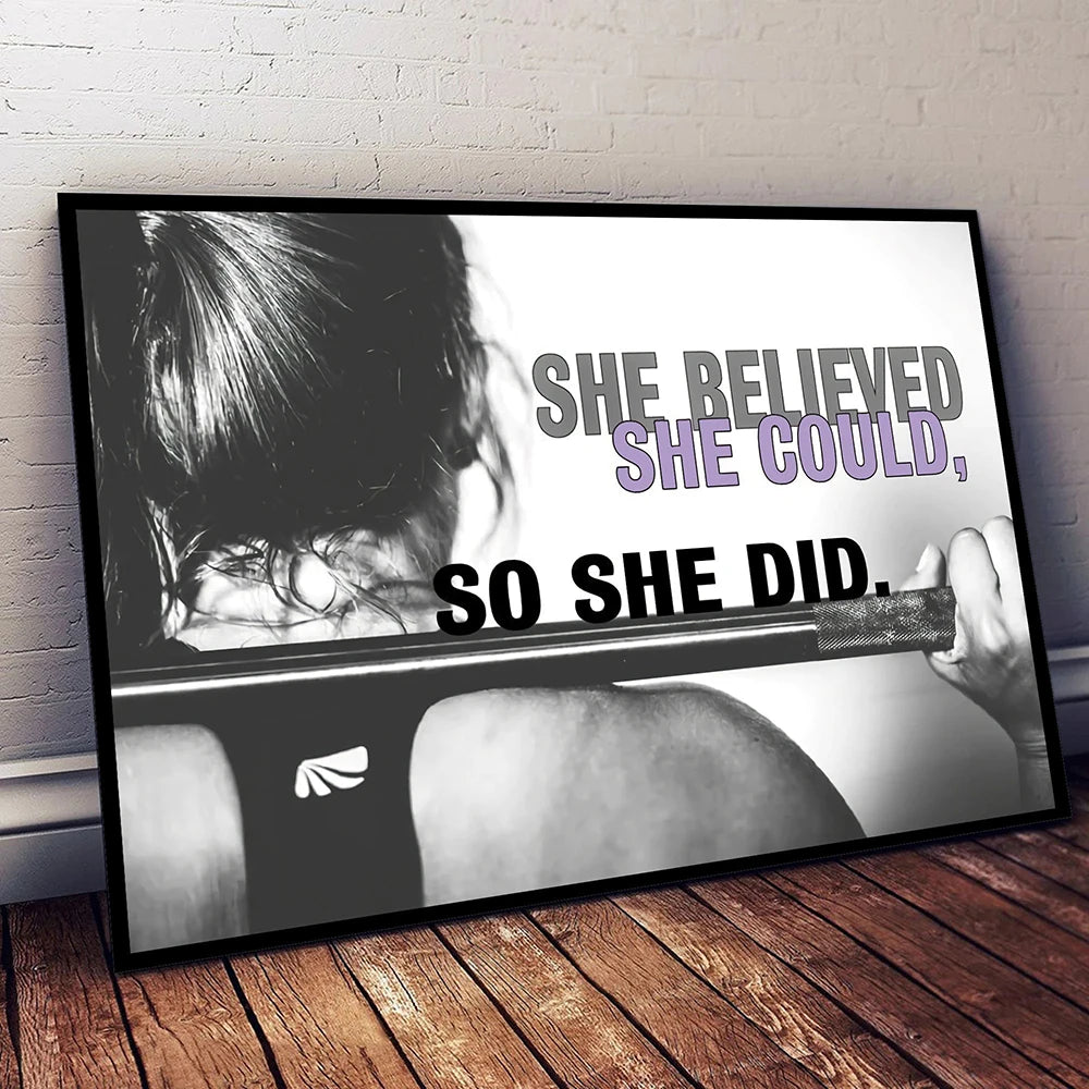 Fitness She Believed She Could So She Did Poster Gym Lovers Wall Art