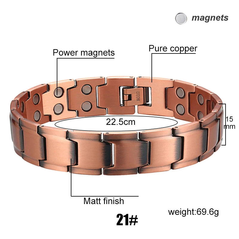 Men Magnetic Health Bracelet Pure Copper Power Energy Bracelet For Men Blood Pressure Magnets Bangles