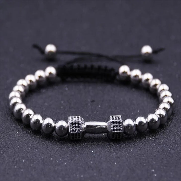 New Black Hematite Beads Stone Bracelet Fitness Fit Life Prayer Dumbbell Bracelets For Men Macrame Barbell Jewellery