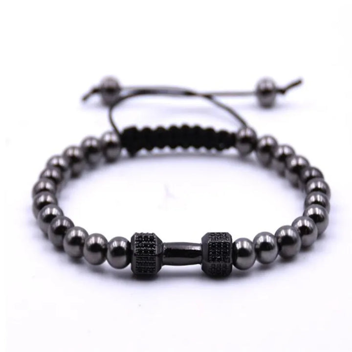 New Black Hematite Beads Stone Bracelet Fitness Fit Life Prayer Dumbbell Bracelets For Men Macrame Barbell Jewellery