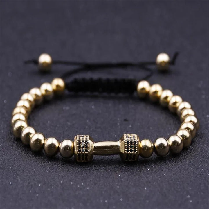 New Black Hematite Beads Stone Bracelet Fitness Fit Life Prayer Dumbbell Bracelets For Men Macrame Barbell Jewellery