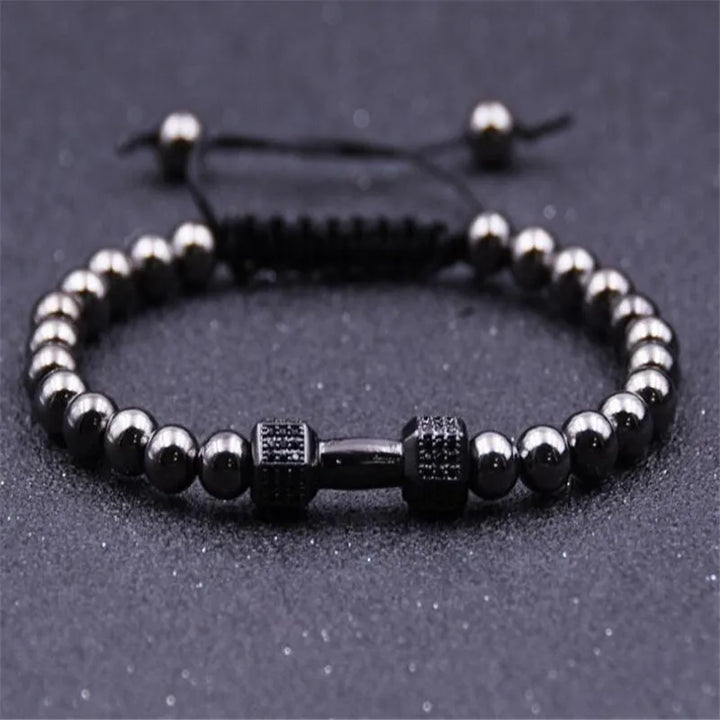 New Black Hematite Beads Stone Bracelet Fitness Fit Life Prayer Dumbbell Bracelets For Men Macrame Barbell Jewellery