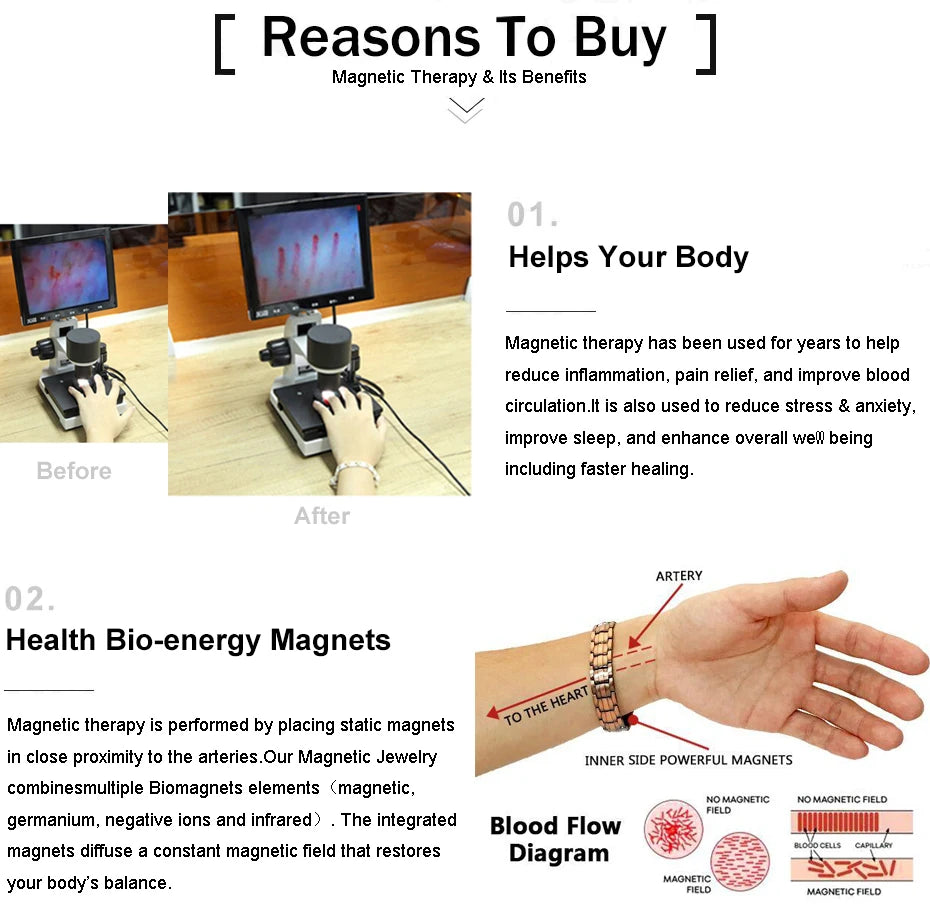 Men Magnetic Health Bracelet Pure Copper Power Energy Bracelet For Men Blood Pressure Magnets Bangles