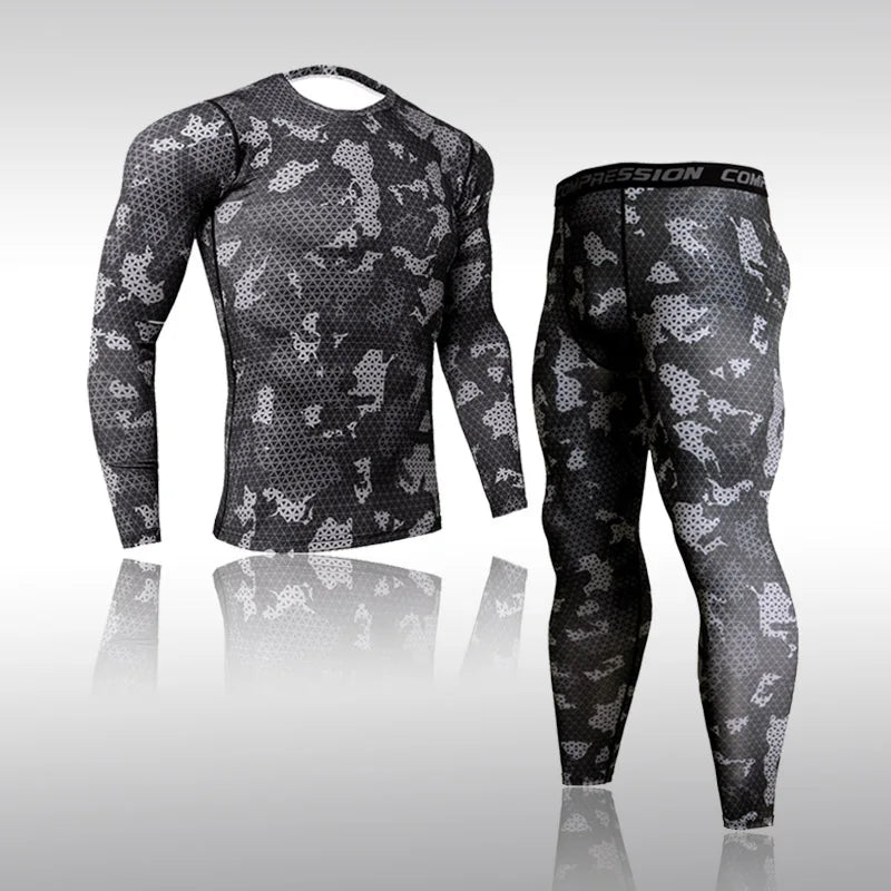 Quick Dry Camouflage Men's Running Sets Compression Sports Suits Skinny Tights Clothes Gym Rashguard Fitness Sportswear Men 2025