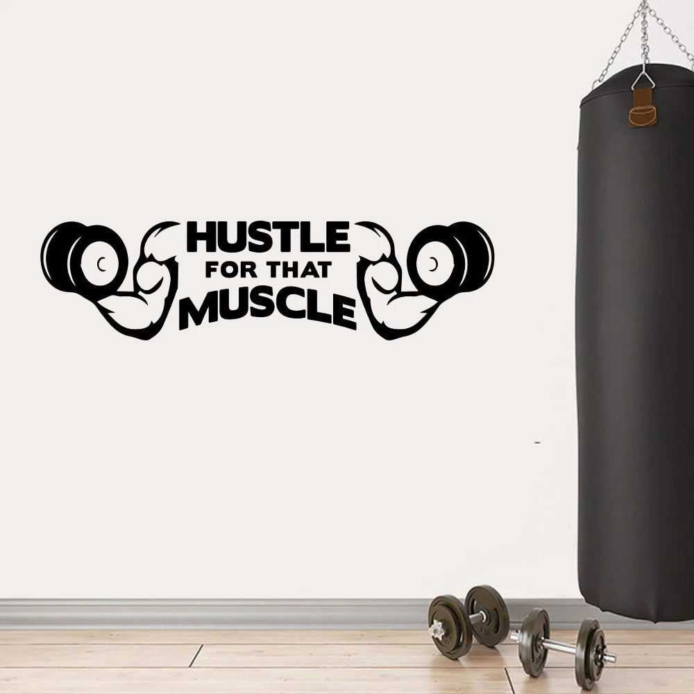 Hustle For That Muscle Home Gym Vinyl Wall Sticker, Home Wallpaper