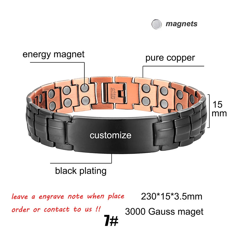 Men Magnetic Health Bracelet Pure Copper Power Energy Bracelet For Men Blood Pressure Magnets Bangles