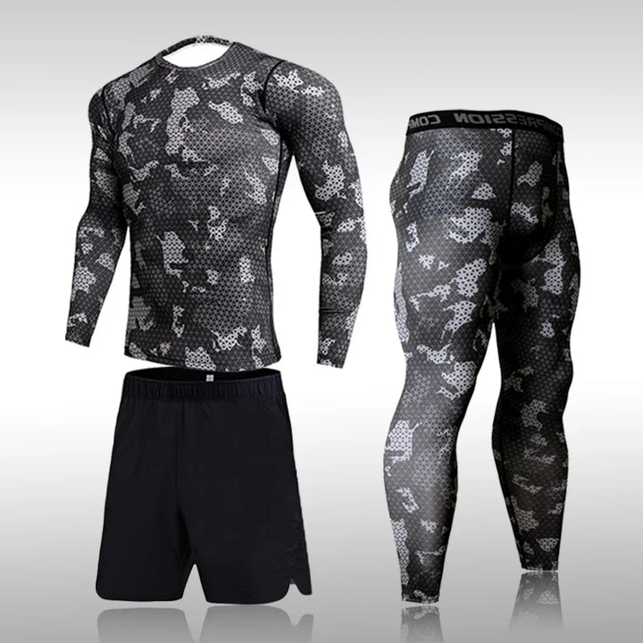 Quick Dry Camouflage Men's Running Sets Compression Sports Suits Skinny Tights Clothes Gym Rashguard Fitness Sportswear Men 2025