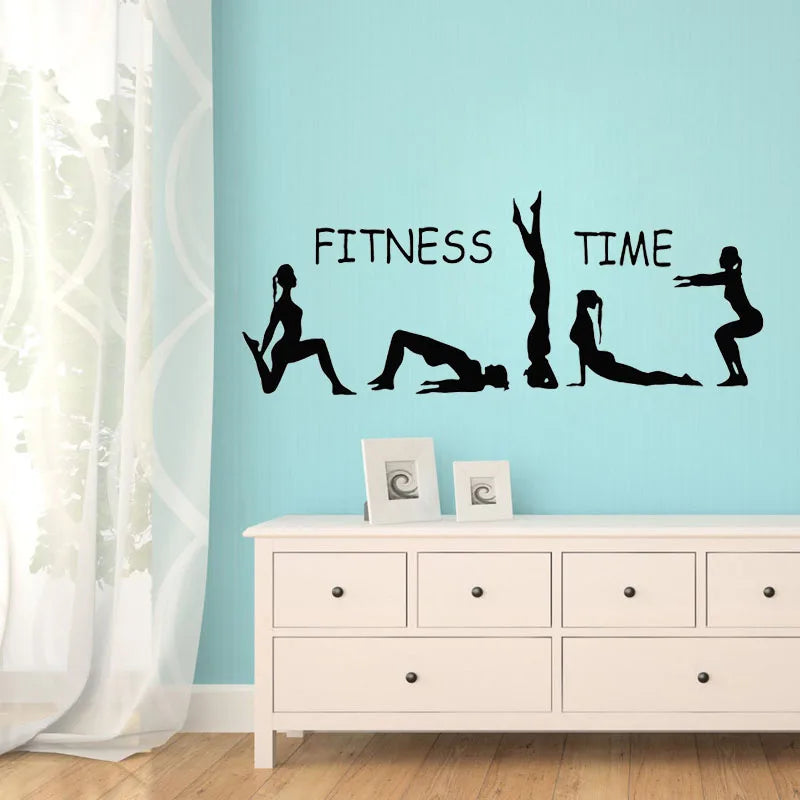 Fitness Time Wall Stickers Sport Girls Gymnast Yoga Art Murals Gym