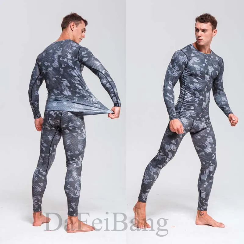 Quick Dry Camouflage Men's Running Sets Compression Sports Suits Skinny Tights Clothes Gym Rashguard Fitness Sportswear Men 2025