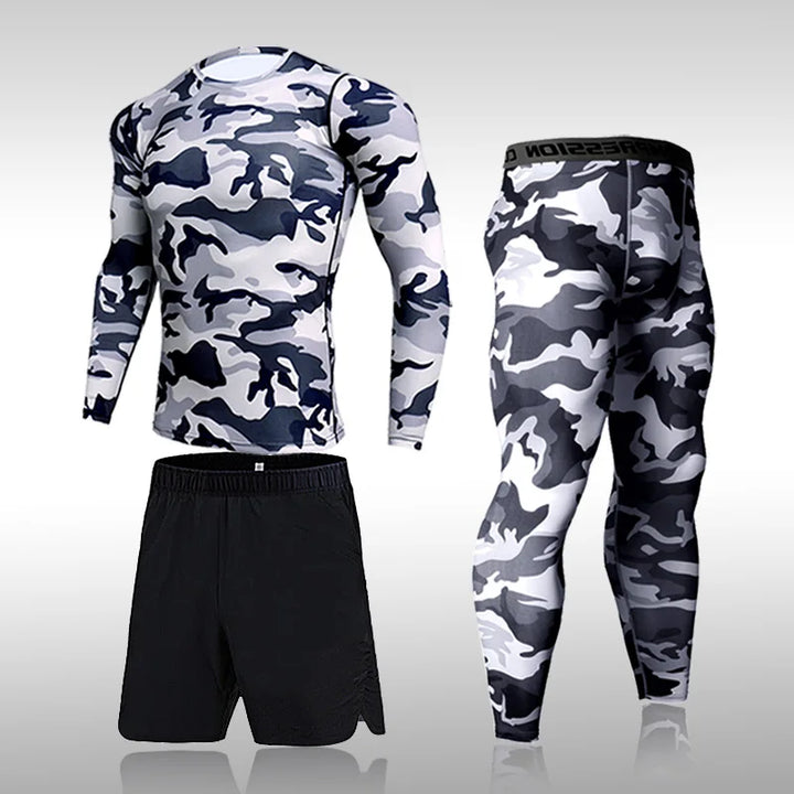 Quick Dry Camouflage Men's Running Sets Compression Sports Suits Skinny Tights Clothes Gym Rashguard Fitness Sportswear Men 2025