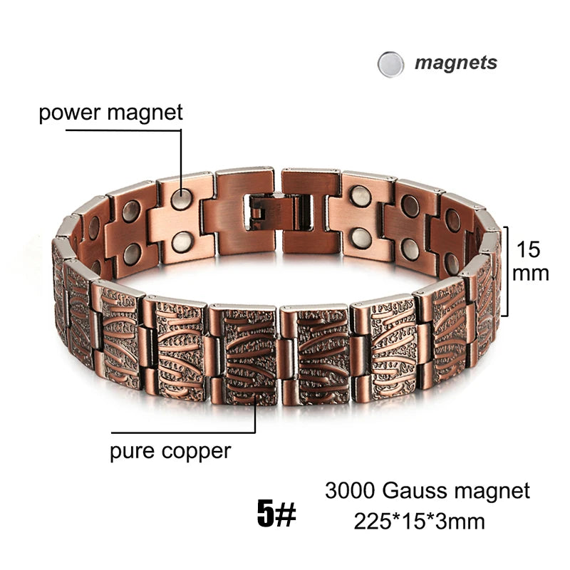 Men Magnetic Health Bracelet Pure Copper Power Energy Bracelet For Men Blood Pressure Magnets Bangles