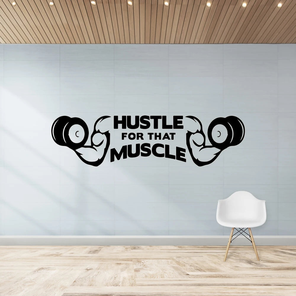 Hustle For That Muscle Home Gym Vinyl Wall Sticker, Home Wallpaper