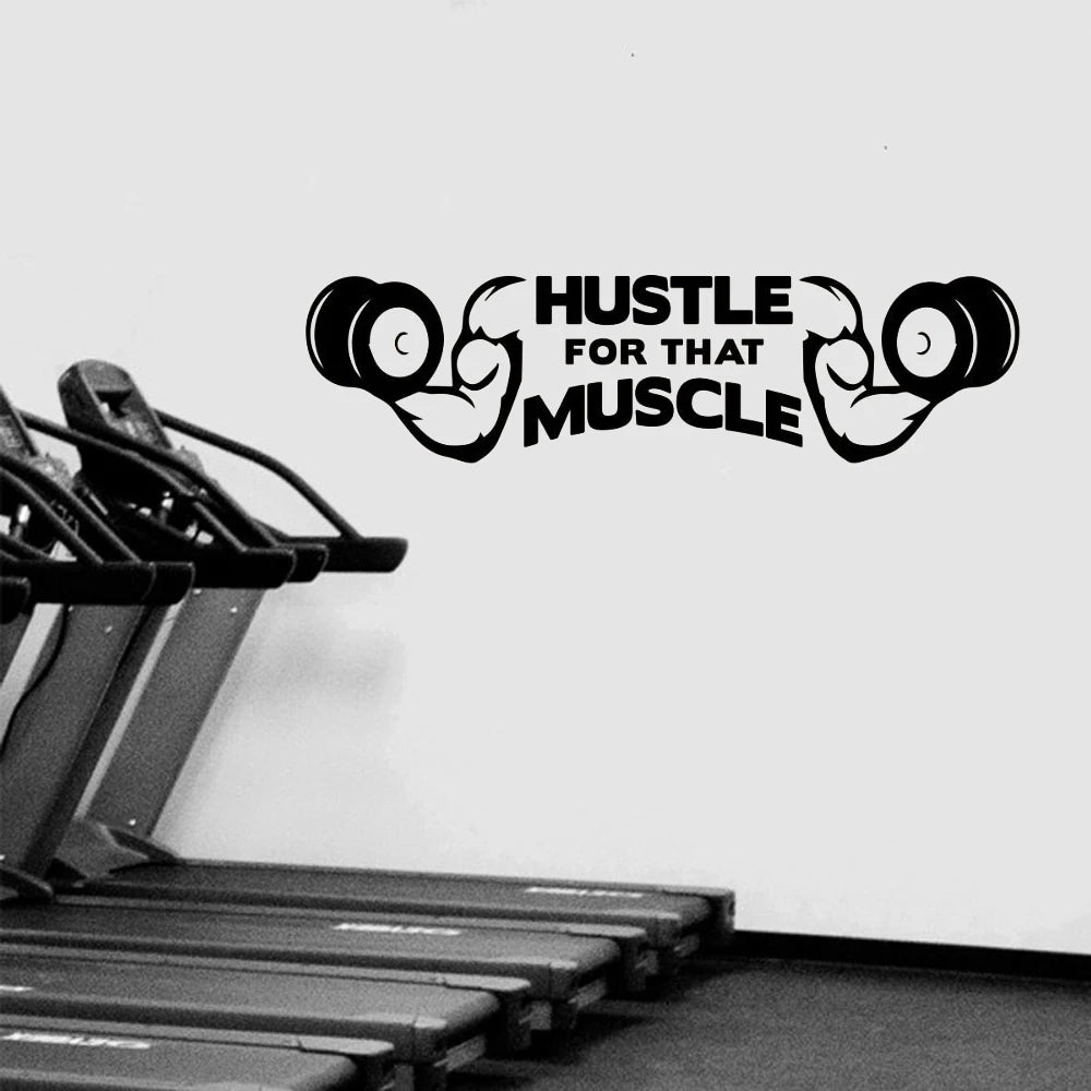 Hustle For That Muscle Home Gym Vinyl Wall Sticker, Home Wallpaper