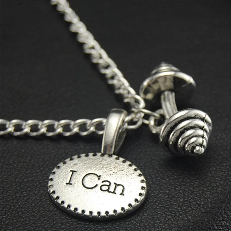 1pc I Can With Barbell Bodybuilding Charms Pendant Necklace Gym Weightlifting Diy Handmade Jewelry For Men