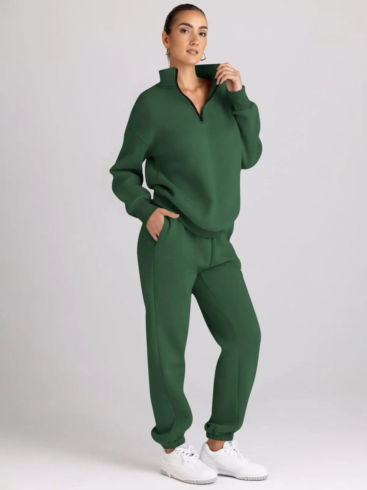 Womens 2 Piece Outfits Long Sleeve Sweatsuits Sets Half Zip Sweatshirts with Joggers Sweatpants Xmasgreen Large