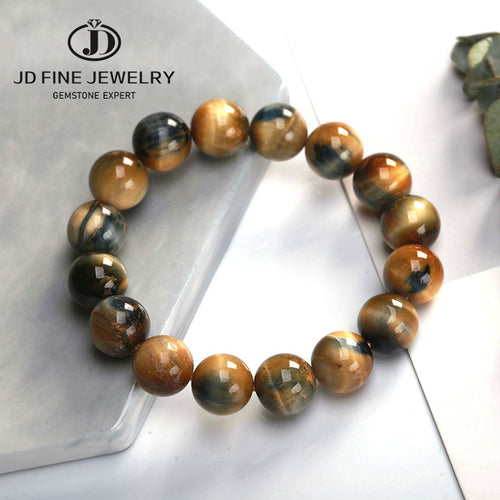 JD High Quality Blue Tiger Eye Buddha Bracelets Natural Stone Round