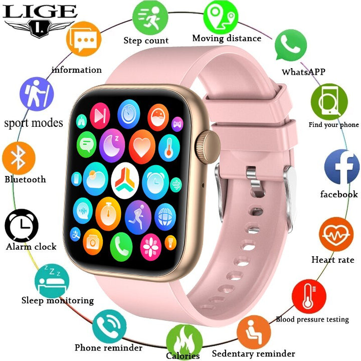 LIGE Smart Watch For Women Full Touch Screen Bluetooth Call Waterproof