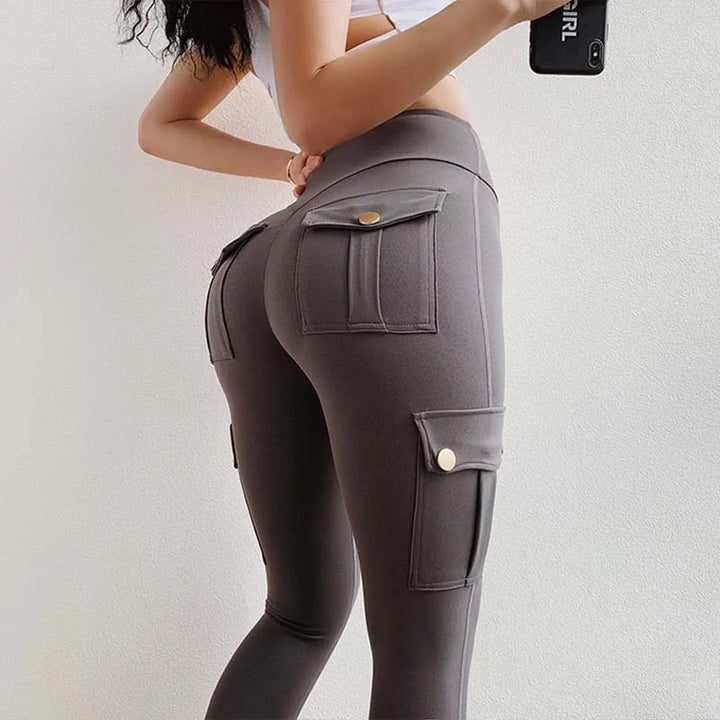 High Waist Pocketed Polyester Fitness Leggings for Women