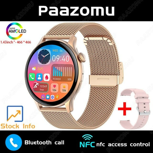 New Smart Watch Women 466*466 AMOLED Screen Always Display Time NFC