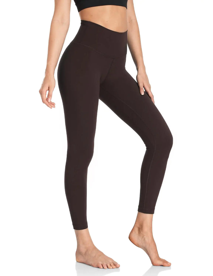 HeyNuts Workout Pro Leggings, High Waisted Compression Gym Tummy Control Athletic Yoga Pants 25" Small Espresso