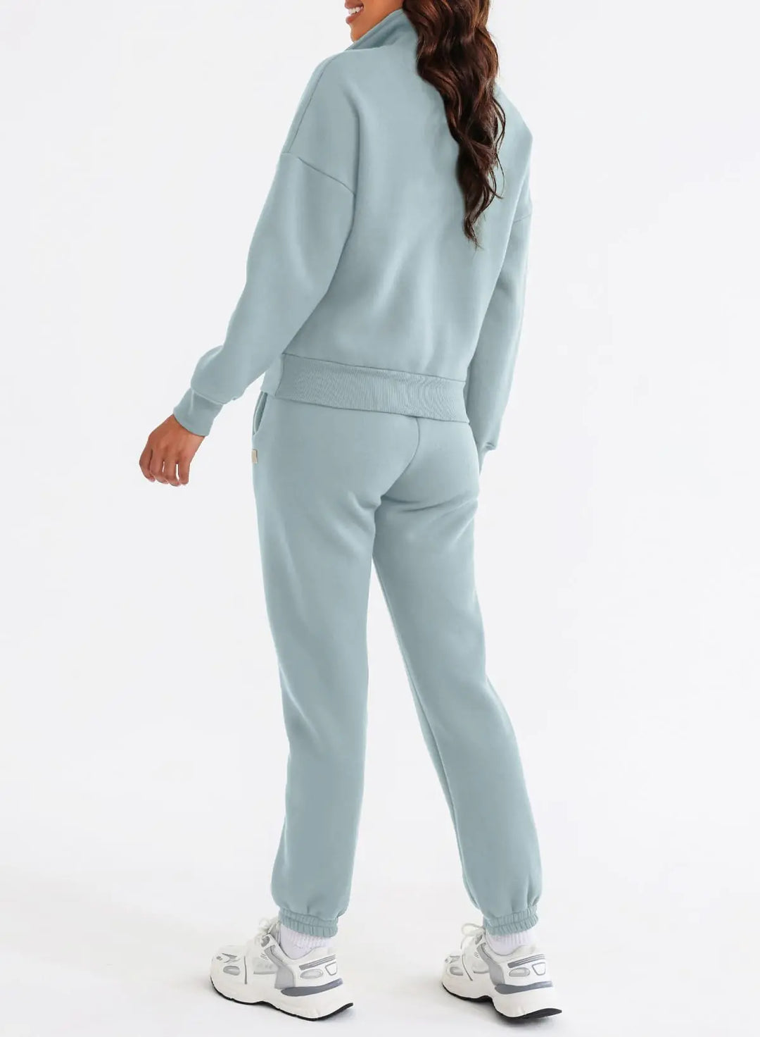 Herseas Women 2 Piece Outfits Sweatsuit Lounge Set Half Zip Pullover with Jogger Airport Tracksuit Matching Pants Set XX-Large Mist Blue