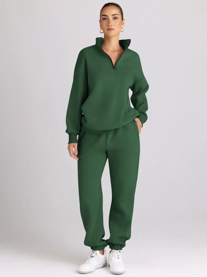 Womens 2 Piece Outfits Long Sleeve Sweatsuits Sets Half Zip Sweatshirts with Joggers Sweatpants Xmasgreen Large