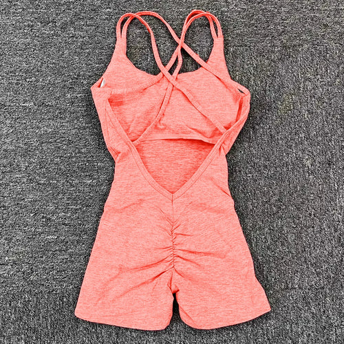 Pad Cross Back Women 2024 Lycra Fitness Gym One Piece Jumpsuit