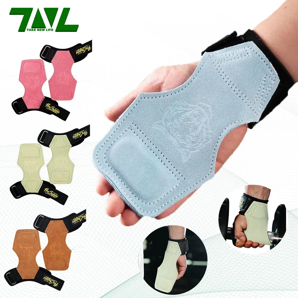 1Pair Cowhide Fitness Gloves straps Gym Gloves Grips Anti-Skid Weight