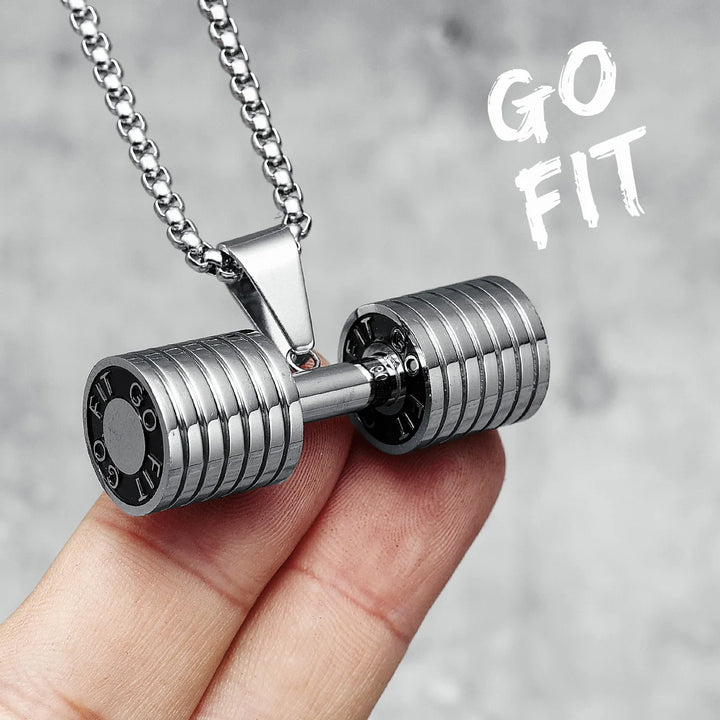 Dumbbell Men Necklaces 316L Stainless Steel Go Fit Pendant Fitness Muscles Bodybuilding Chain Punk Rock for Rider Jewellery Gift