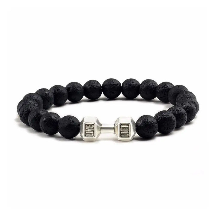 Natural Black Volcanic Lava Stone Dumbbell Bracelet Black Matte Beads Bracelets Fitness Barbell Jewellery Pulseras For Women