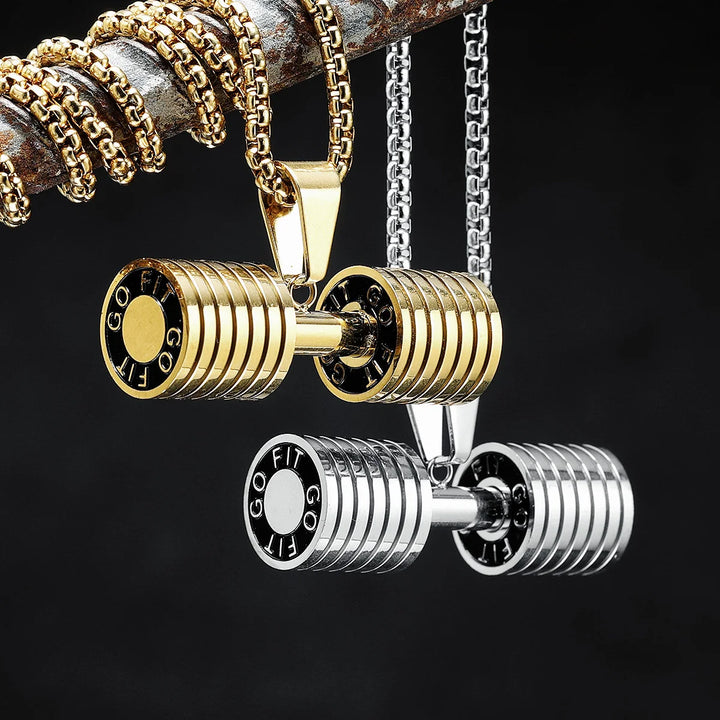 Dumbbell Men Necklaces 316L Stainless Steel Go Fit Pendant Fitness Muscles Bodybuilding Chain Punk Rock for Rider Jewellery Gift