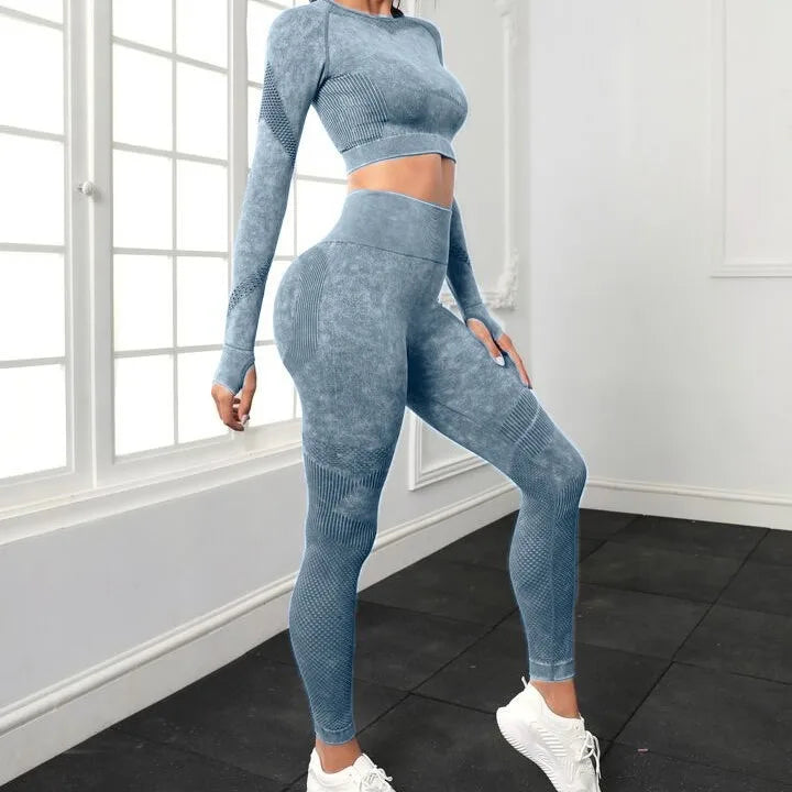 Seamless Yoga Sets Women Workout Sportswear Gym Clothing Long Sleeve