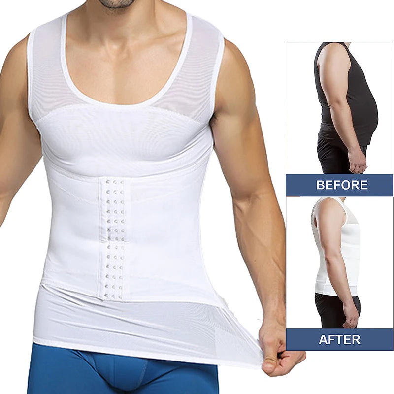 Mens Compression Vest Slimming Body Shaper Shirt Tummy Control Fitness