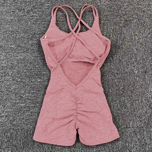 Pad Cross Back Women 2024 Lycra Fitness Gym One Piece Jumpsuit