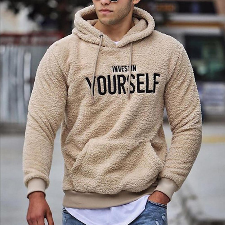 Hoodie Letters Embroidery Warm Pullover Men Long Sleeve Pockets Hooded Sweatshirt Fleece Casual Sweatshirts For Spring/Autumn