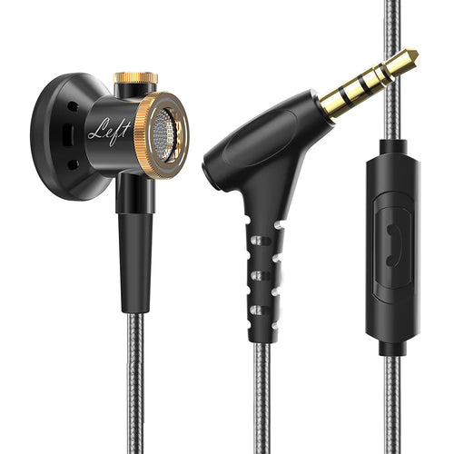 Metal HiFi Flat Head Earphone with Microphone Bass Headset Headphones