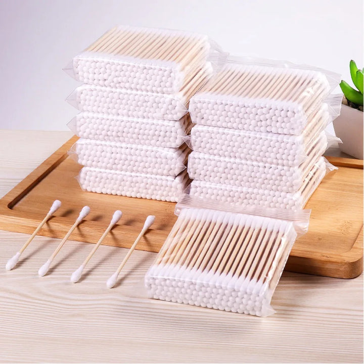 100Pcs 100% Cotton Cotton Swabs Chlorine-Free Cotton Buds Cotton Swab Ear Stick Hypoallergenic Wooden Q-Tip Daily Cleaning