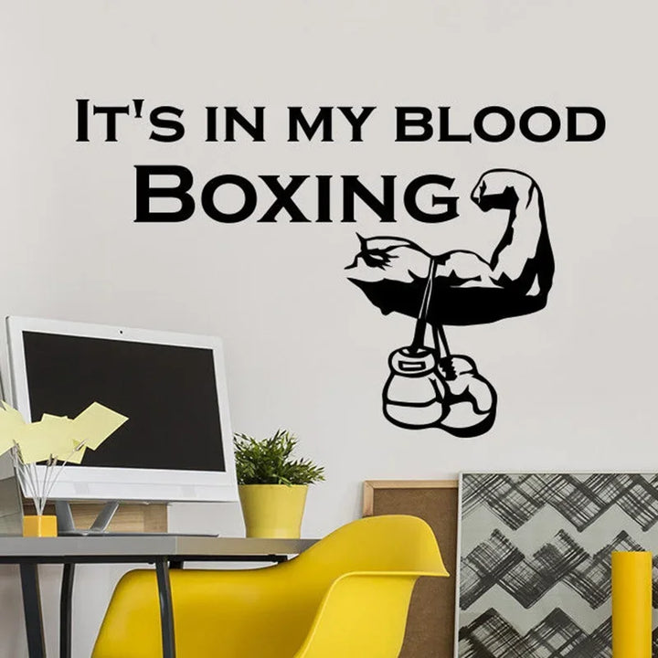 Boxing Sports Art Wall Decal Quote It's in my blood Gym Boys Bedroom