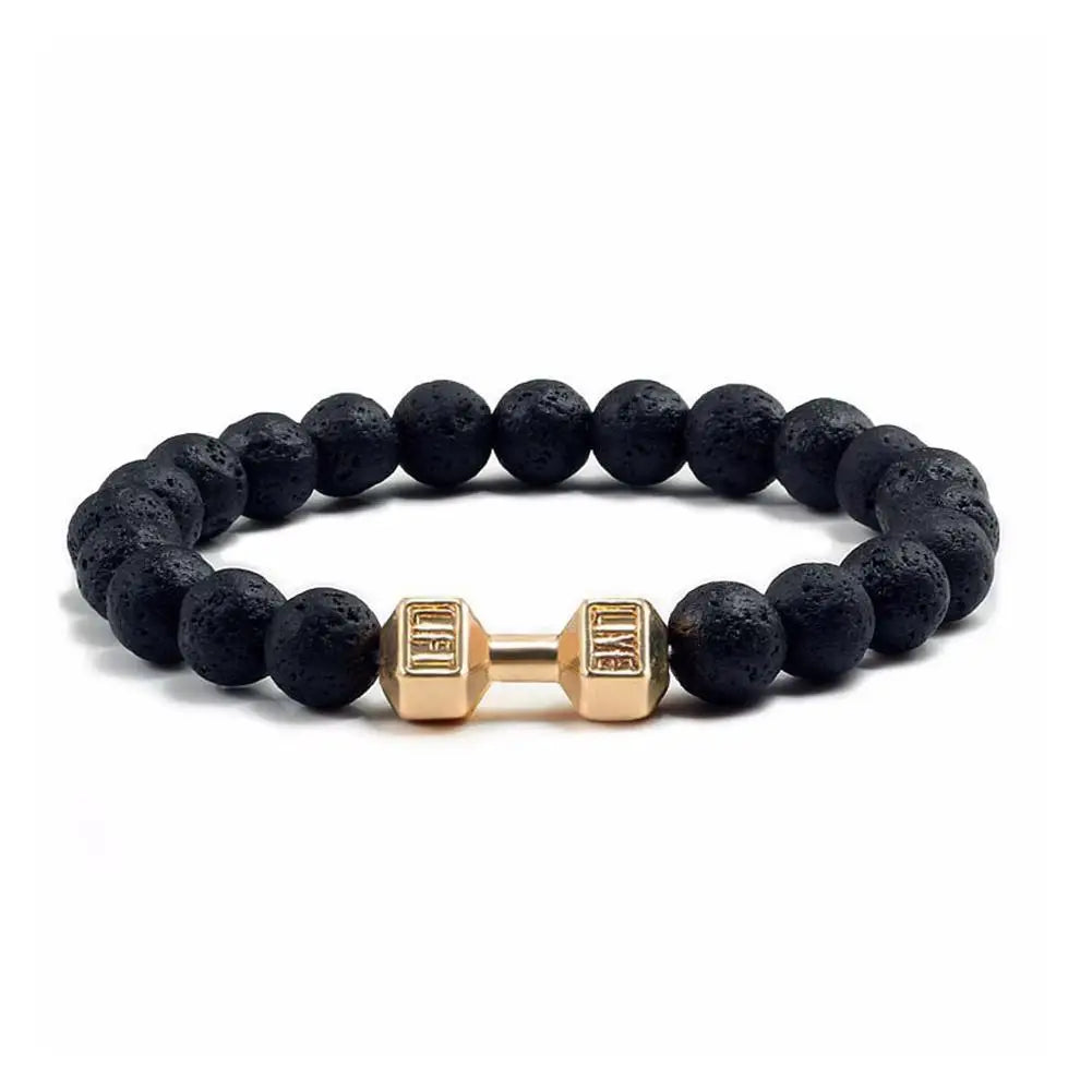 Natural Black Volcanic Lava Stone Dumbbell Bracelet Black Matte Beads Bracelets Fitness Barbell Jewellery Pulseras For Women