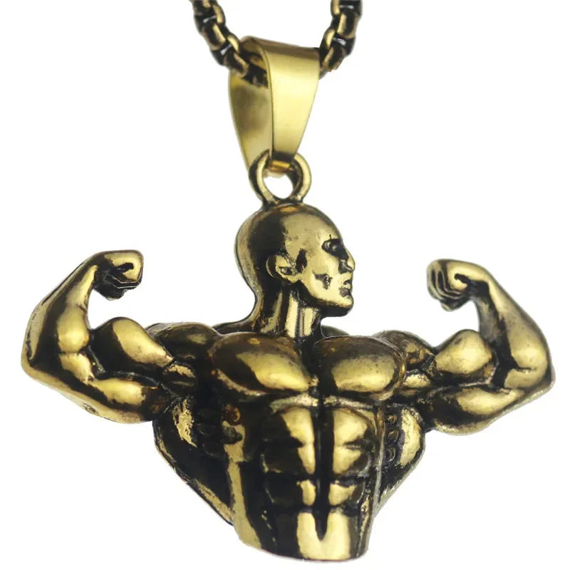 Bodybuilding Arm Muscle Man Statue Pendant Men's Sports Fitness Necklace Men's Gym Leisure Pendant Accessories Jewellery