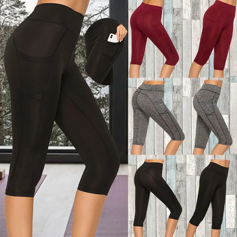 Women Crop Leggings With Pocket Female Sport Fitness Workout High