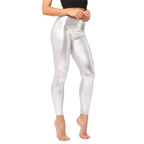 Shiny Women Metallic Sports Leggings Bright Pencil Pant Fitness