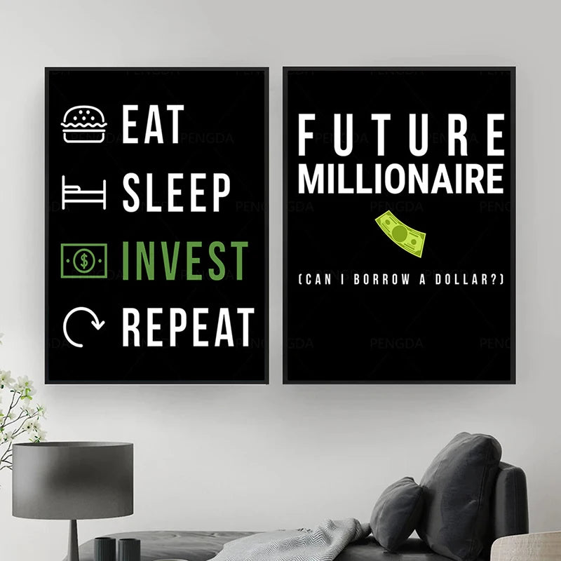 Motivational Quotes Poster Money Is Calling Eat Sleep Invest Repeat Wall Art Picture Canvas Print Room Home Decor Painting Gifts