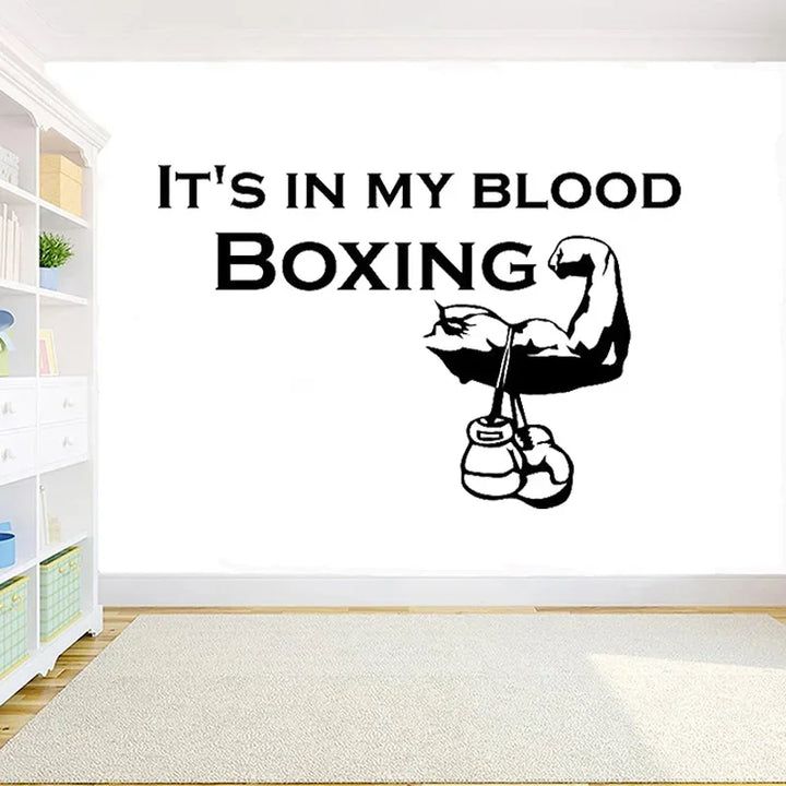 Boxing Sports Art Wall Decal Quote It's in my blood Gym Boys Bedroom