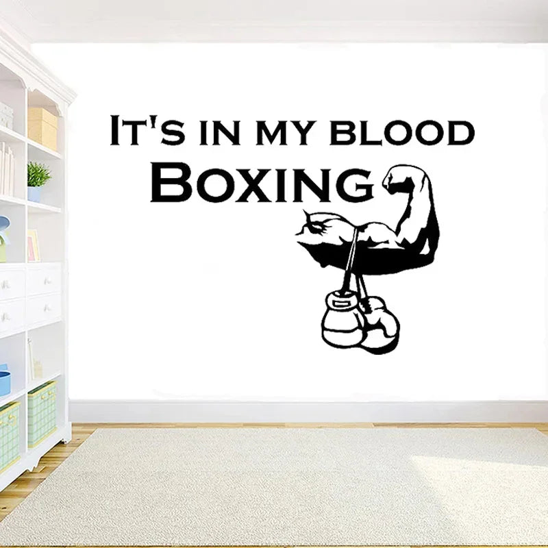 Boxing Sports Art Wall Decal Quote It's in my blood Gym Boys Bedroom
