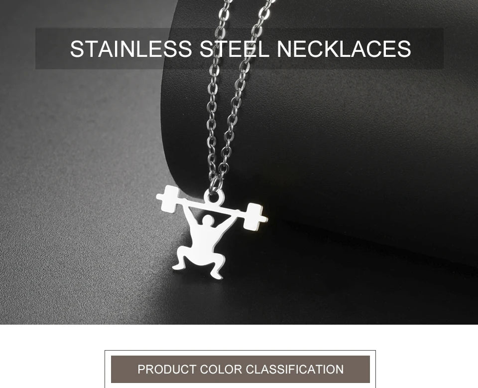 My Shape Weight Lifting Man Barbell Necklaces Stainless Steel Dumbbell Sports Fitness Gym Chain for Body Builder Jewellery Gifts