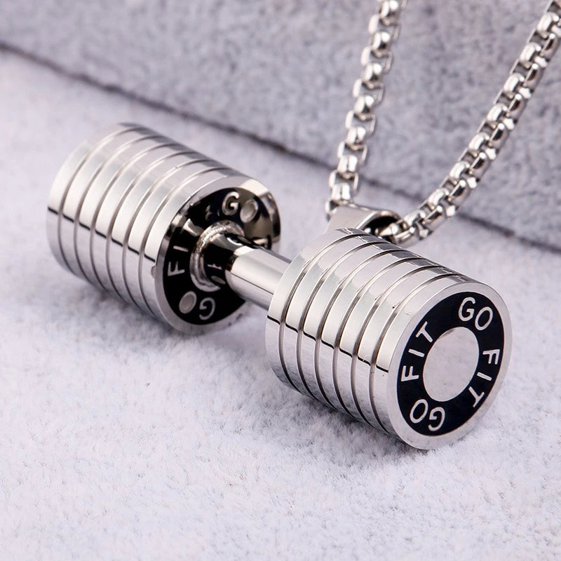 Titanium Steel Dumbbell Pendant Fitness Equipment Barbell Necklace Domineering Muscle Men's Fitness Leisure Sports Jewellery Gift