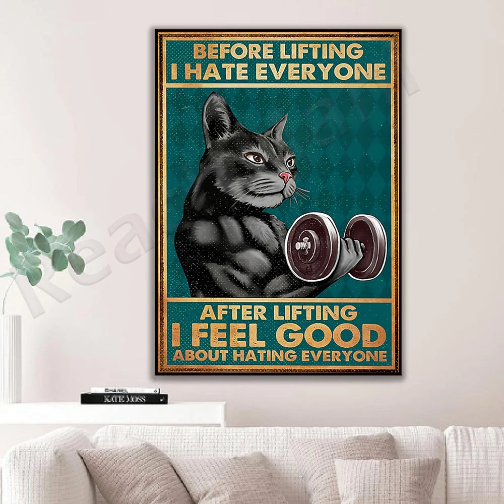 Fitness cat poster, funny cat poster, motivational poster, sports