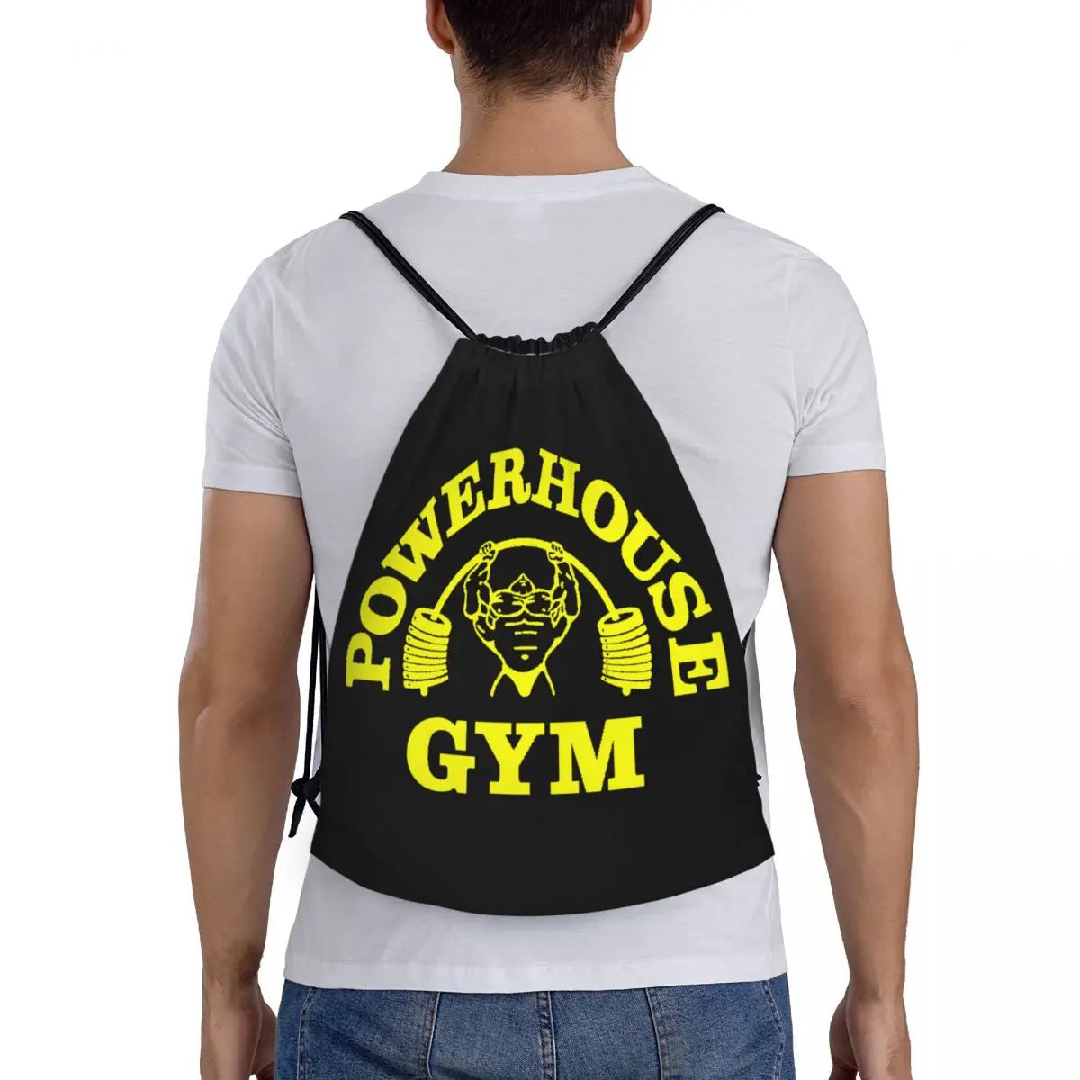 Custom Yellow Powerhouse Gym Drawstring Backpack Sports Gym Bag for